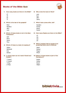 Books Of The Bible Quiz - Avg Score 66.9%